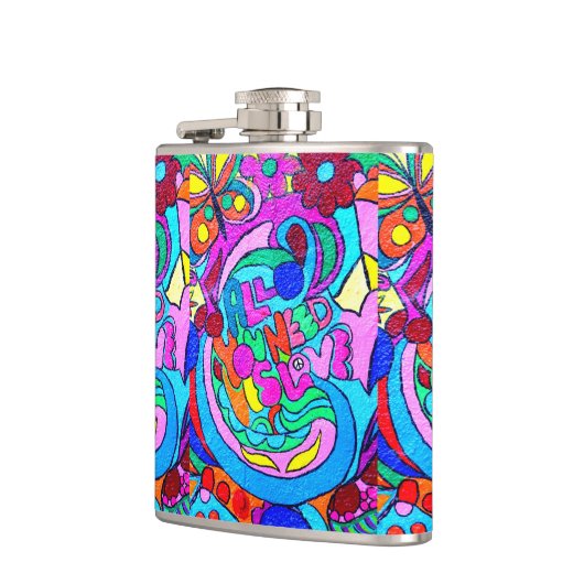 wilde groovy FarbfriedensLiebeflasche Flachmann (Links)