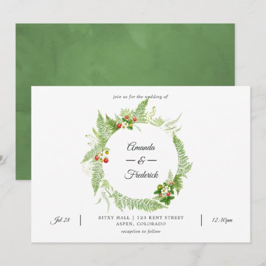 Wilde Grüne Hochzeit Einladung (Vorne/Hinten)