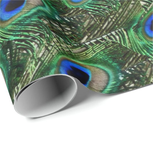 wilde grüne Pfaufedern Geschenkpapier (Rolleneckpunkt)