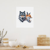 Wilde Harmonie: Watercolor Wolf und Fox Poster (Küche)