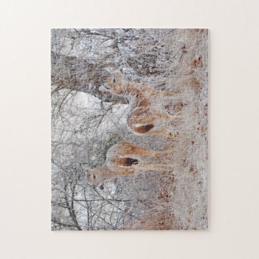 Wilde Hirsche im Schnee mit Baumpuzzle Puzzle (Vertikal)