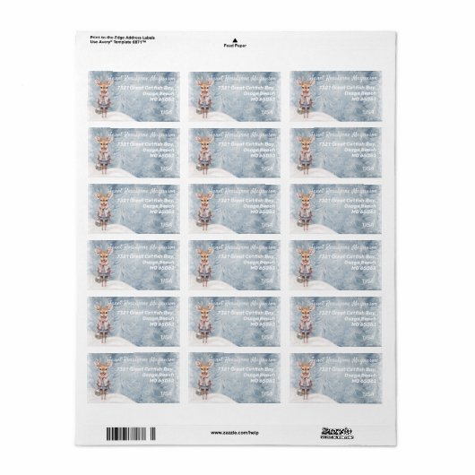 Wilde Hirsche in Winterbekleidung frostige festlic Adressaufkleber (Vorne)