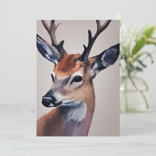 Wilde Hirsche Portrait Aquarellmalerei, Hirsche Ankündigung (Stehend Vorderseite)