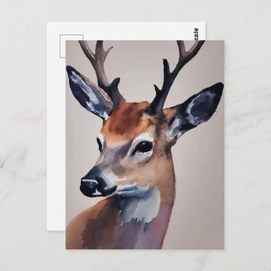 Wilde Hirsche Portrait Aquarellmalerei, Hirsche Postkarte (Vorne/Hinten)