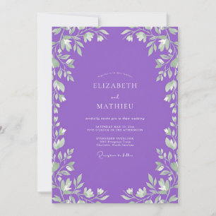 Wilde Hochzeit mit Amethystblättern Einladung