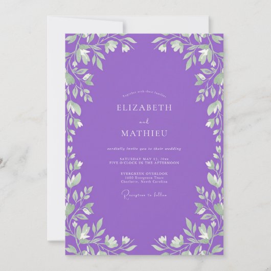 Wilde Hochzeit mit Amethystblättern Einladung (Vorderseite)