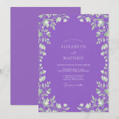 Wilde Hochzeit mit Amethystblättern Einladung (Vorne/Hinten)