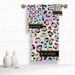 Wilde Ideen Holografischer Leopard-Spots ID1161 Badhandtuch Set