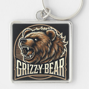 Wilde Illustration eines Grizzlybären Schlüsselanhänger