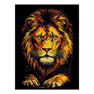 Wilde Illustration eines Raubtiers mit goldenem Mä Poster