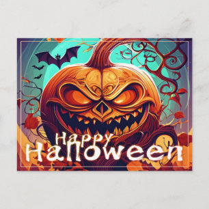 Wilde Jack-o-Lantern-Fledermaus-Halloween-Kunst Feiertagspostkarte