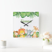 Wilde Jungle Animals Safari Kinder Kinderzimmer Dé Quadratische Wanduhr (Zuhause)
