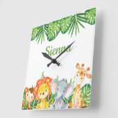 Wilde Jungle Animals Safari Kinder Kinderzimmer Dé Quadratische Wanduhr (Winkel)
