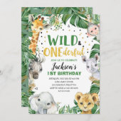 Wilde Jungle Safari 1. Geburtstag Einladung (Vorne/Hinten)