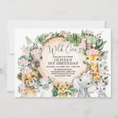 Wilde Jungle Safari Rosa Blumenmädchen Geburtstag Einladung (Vorderseite)