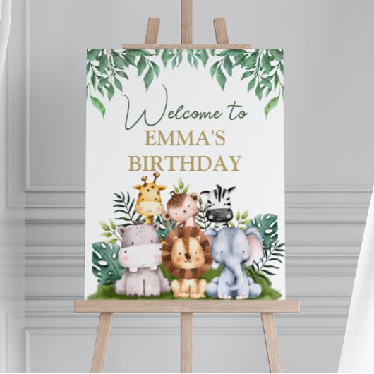 Wilde Jungle Tiere Geburtstag Begrüßungszeichen Poster