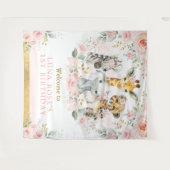 Wilde Jungle Tiere Rosa Blumengeburt Willkommen Wandteppich (Vorderseite (Horizontal))