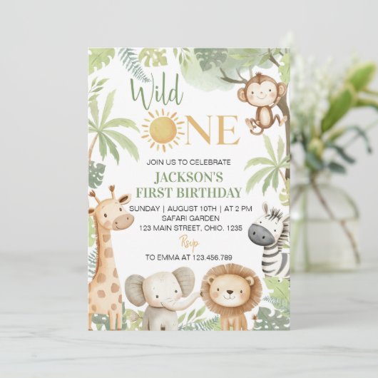 Wilde Jungtiere Einladung zum 1. Geburtstag (Stehend Vorderseite)
