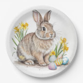 Wilde Kaninchen-Osterhasen und Osterglocken Pappteller (Vorderseite)