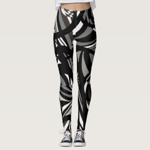 Wilde Karos und Wirbel von Schwarz-weiß und grau Leggings