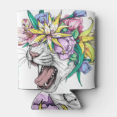 Wilde Katze, Blumenkranz, Cartoon. Dosenkühler (Rückseite)