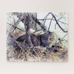 Wilde Katze in Winter-Foto-Kunst  Puzzle