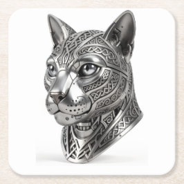 Wilde keltische Silberkatze – Stealth Warrior To Rechteckiger Pappuntersetzer