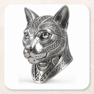 Wilde keltische Silberkatze – Stealth Warrior To Rechteckiger Pappuntersetzer