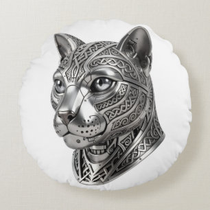 Wilde keltische Silberkatze – Stealth Warrior To Rundes Kissen