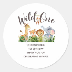 Wilde kleine Baby-Tiere Dschungel-Safari 1. Geburt Runder Aufkleber