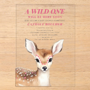 Wilde kleine rosa gefleckte Reh-Baby-Party Acryleinladungen