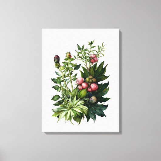 Wilde Kräuter und Blume Aquarellkunst Leinwand (Vorderseite)