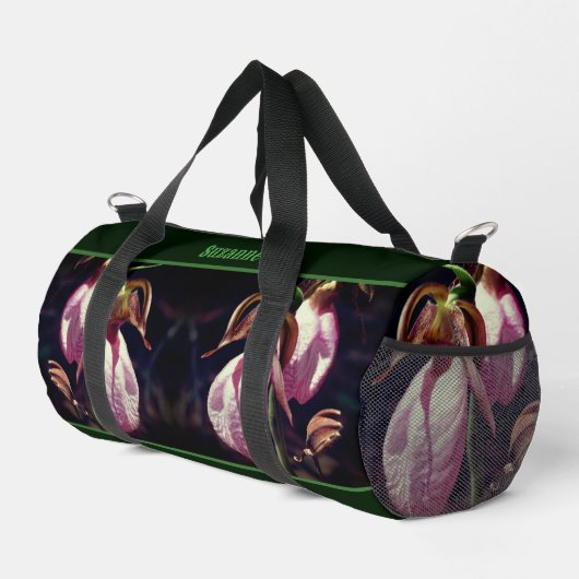 Wilde Lady Slipper Orchid-Blume Personalisiert Duffle Bag (Rechte Ecke)