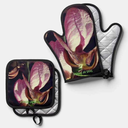Wilde Lady Slipper Orchid-Blume Personalisiert Ofenhandschuh & Topflappen-Set (Vorderseite/Rückseite)
