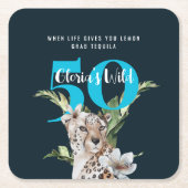 Wilde Leopard Tiere Blue Milestone Geburtstag Rechteckiger Pappuntersetzer (Vorderseite)