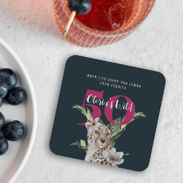 Wilde Leopard Tiere Rosa 50. Geburtstag Rechteckiger Pappuntersetzer