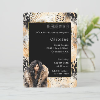 Wilde Leopard weibliche Coat Animal Birthday Einladung
