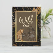 Wilde Leopardengolddusche schwarze Einladungen (Stehend Vorderseite)