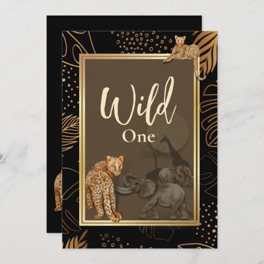 Wilde Leopardengolddusche schwarze Einladungen (Vorne/Hinten)