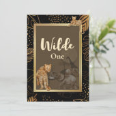 Wilde Leopardengolddusche schwarze Einladungen (Stehend Vorderseite)