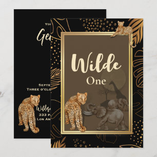 Wilde Leopardengolddusche schwarze Einladungen