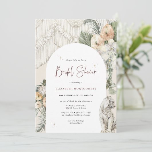 Wilde Liebe | Boho Macrame Greenery Brautparty Einladung (Stehend Vorderseite)