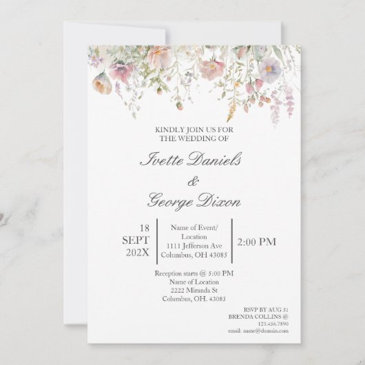 Wilde Lila Blume Einladung (Vorderseite)