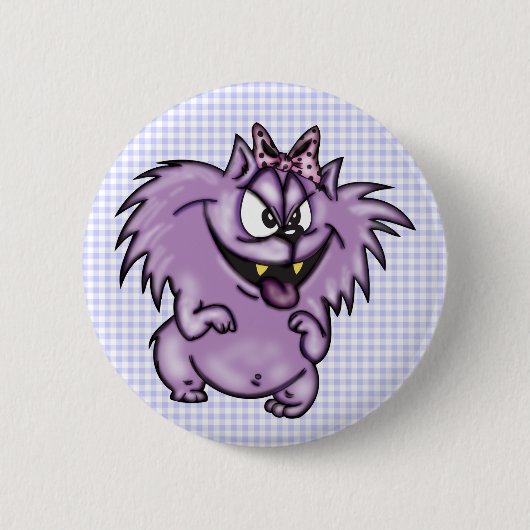 Wilde lila Cartoon-Katze Button (Vorderseite)