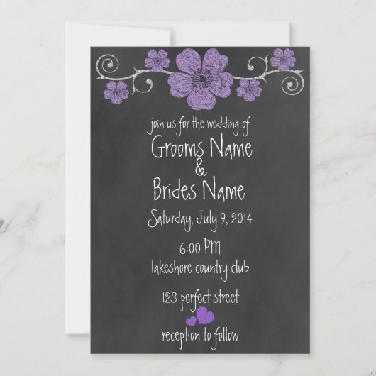 Wilde Lila Rose Chalkboard Hochzeit Einladung (Vorderseite)