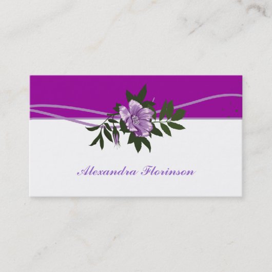 Wilde lila Rose, weiße Blumenkarte Visitenkarte (Vorderseite)