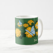 Wilde Löwenzahn & Schmetterlinge Gelb Grün Kaffeetasse (VorderseiteRechts)