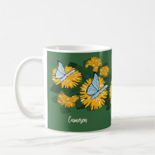 Wilde Löwenzahn & Schmetterlinge Gelb Grün Kaffeetasse