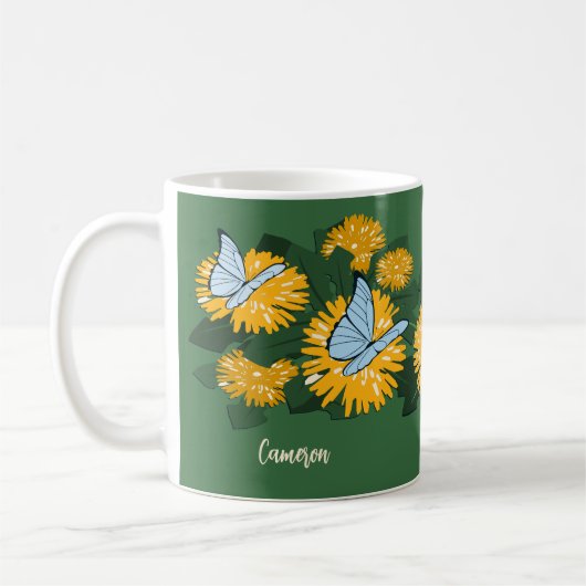 Wilde Löwenzahn & Schmetterlinge Gelb Grün Kaffeetasse (Links)