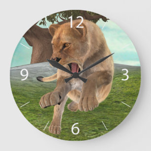 Wilde Löwin Dschungel-Abenteuer-Kunst Große Wanduhr